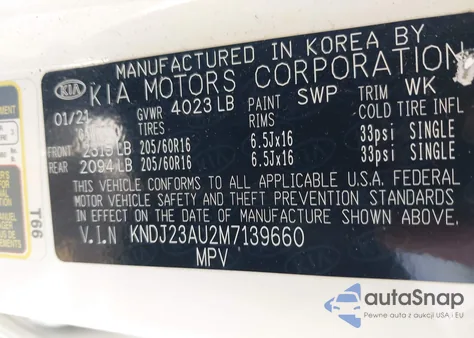 2021 Kia Soul Lx z USA, uszkodzony, nr VIN KNDJ23AU2M7139660